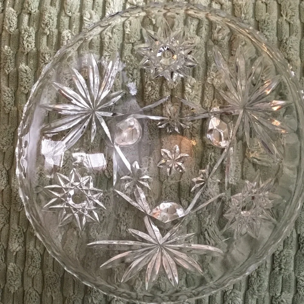 Clear Pressed Glass Starburst Pinwheel Footed Candy Dish‎ Scalloped Bowl